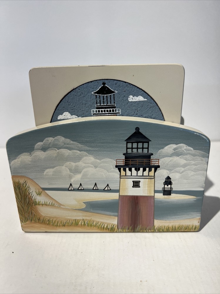 Pommantz Lighthouse Coasters Hand Painted Beach Coast set /6 different Scenes
