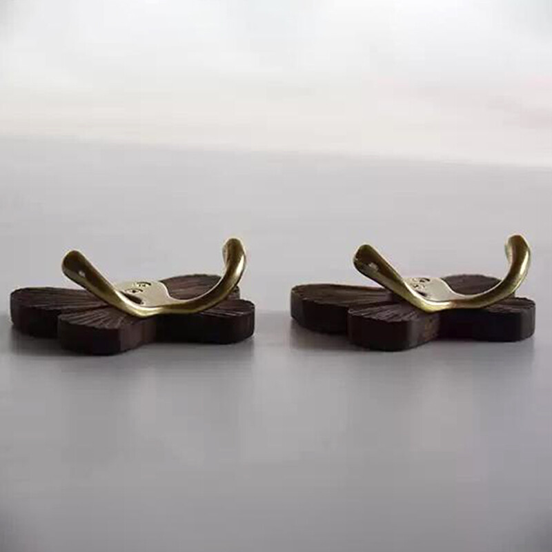 Butterfly Solid Wood Creative Walnut Traceless Adhesive Coat Door Clothes Hook.