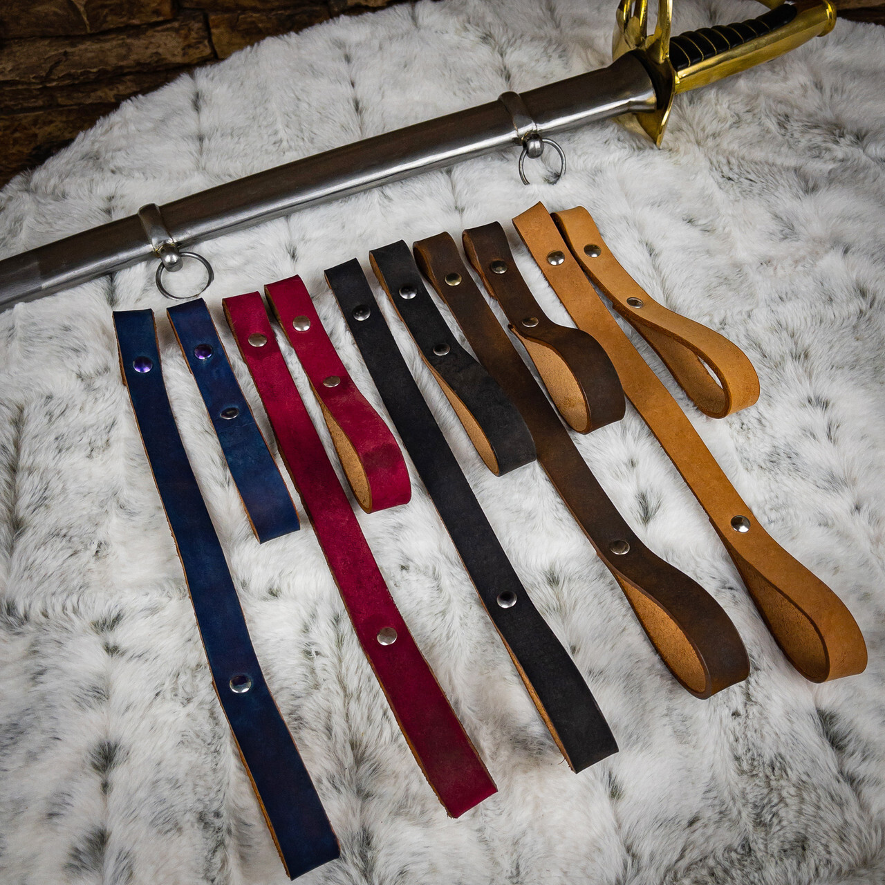 Decorated Calvary Saber Frog Belt Holder, 2 Piece Set Genuine Leather - 9 Colors