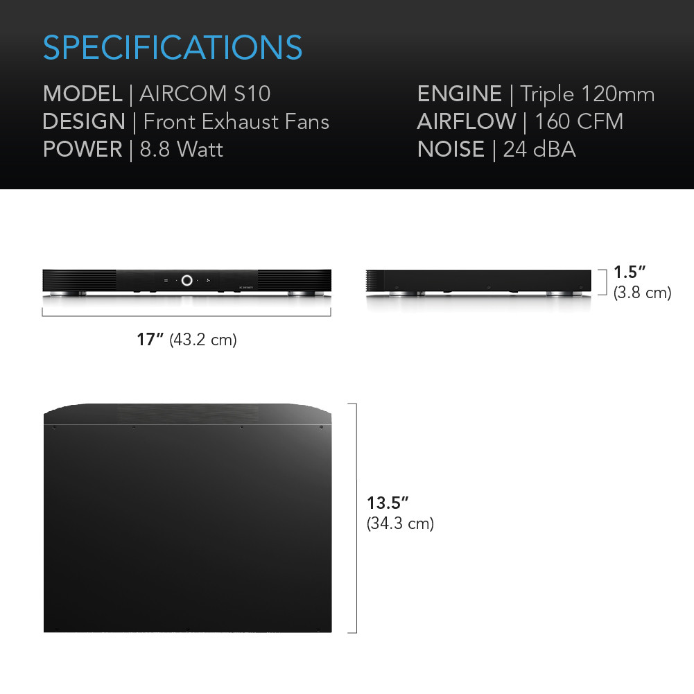 AIRCOM S10, Quiet Cooling Fan System 17" for Receivers, Amps, DVR, AV Components
