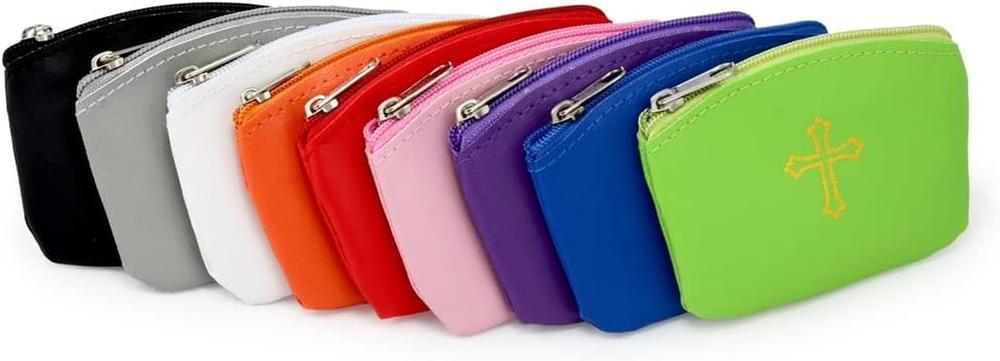 Black Rosary Pouch with Zipper and Gold Cross Imprint