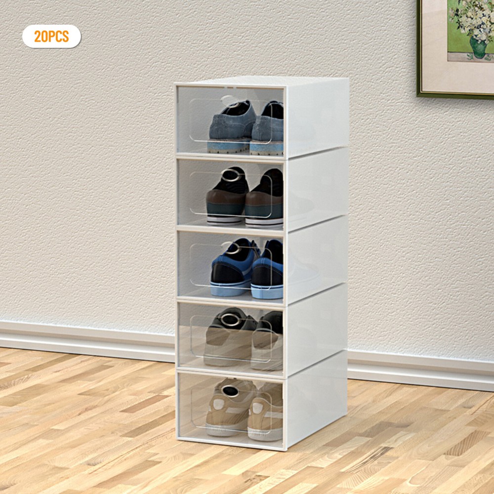 20pcs Shoe Storage Box Stackable Durable Plastic Sneaker Display Case Organizer