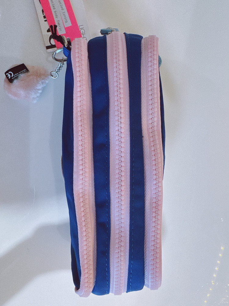 NEW Kipling Gitroy Pencil Case Cosmetic Case Blush blue Monkey Charm