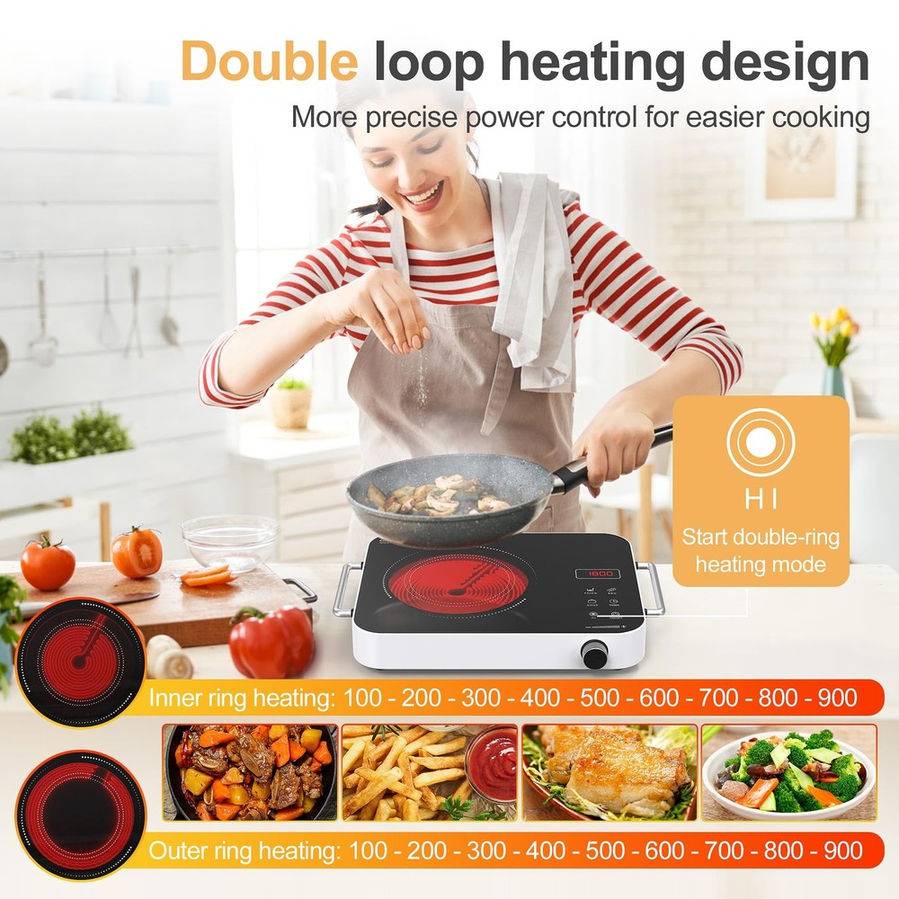 GIHETKUT Single Burner Electric Cooktop Double Ring, Black & White