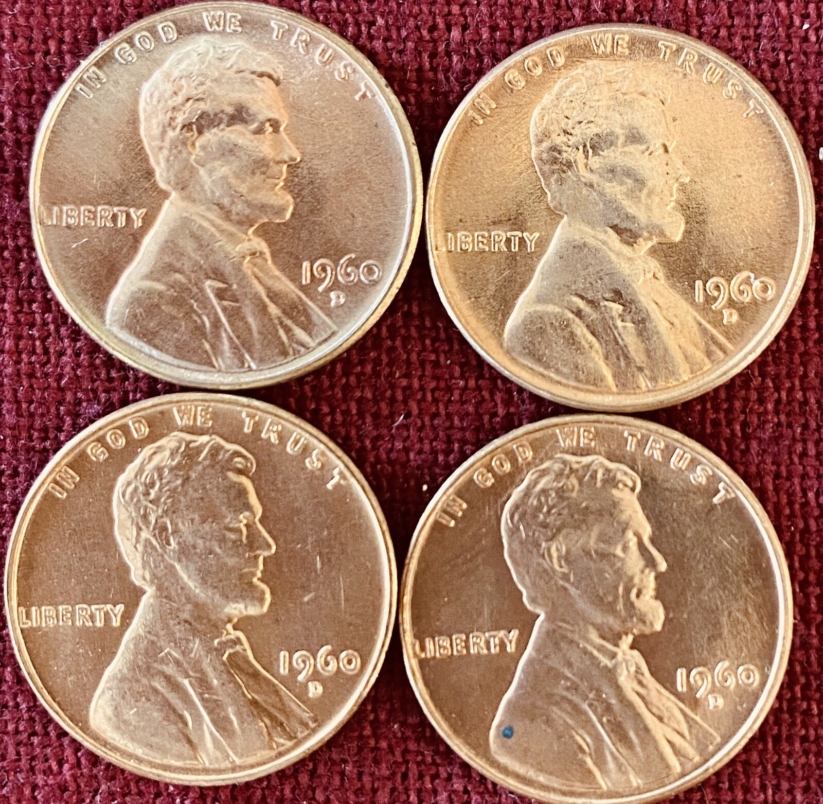 1960-D BU Lincoln Memorial Cents - Small And Large Dates, Two Of Each - Lot Of 4