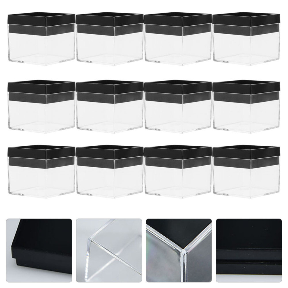 12pcs Plastic Square Box Mineral Specimen Collection Box Storage Box Transparent