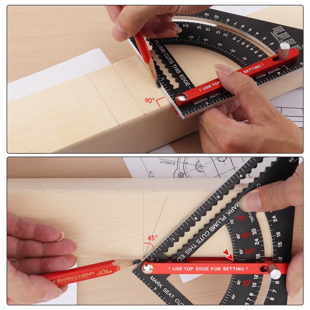 7 Inch Adjustable Angle Triangle Ruler with Adjustable Rod Woodworking Tool US