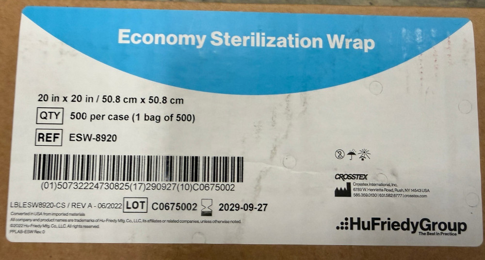 Economy Disposable Sterilization Wraps, 20 x 20, Sealed 500/case, ESW-8920