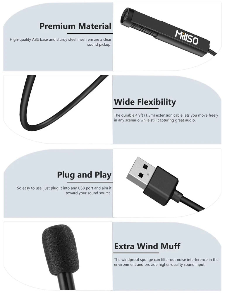 USB PC Microphone Plug & Play Omnidirectional External Lavalier Mini USB Micr...