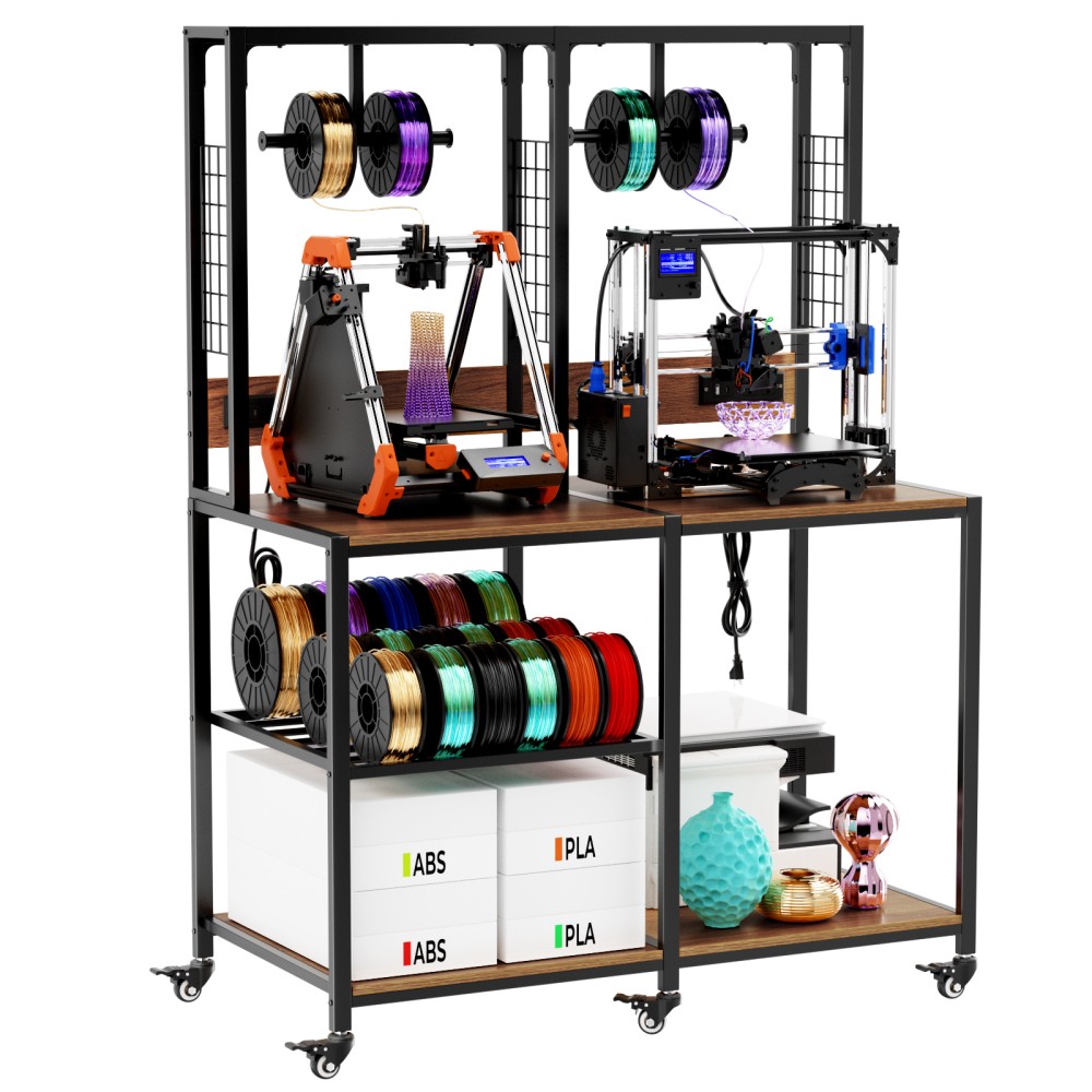 Heavy Duty 3D Printer Stand for 2 Printers, Metal Frame with Locking Wheels