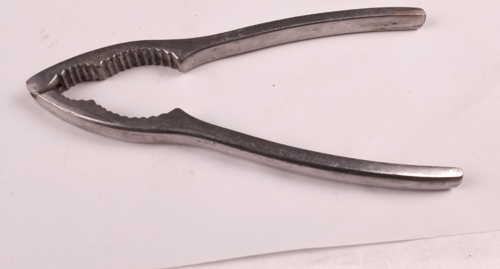 Vintage Metal Nutcracker Hand Tool Rustic stainless ITALY, 6.25"