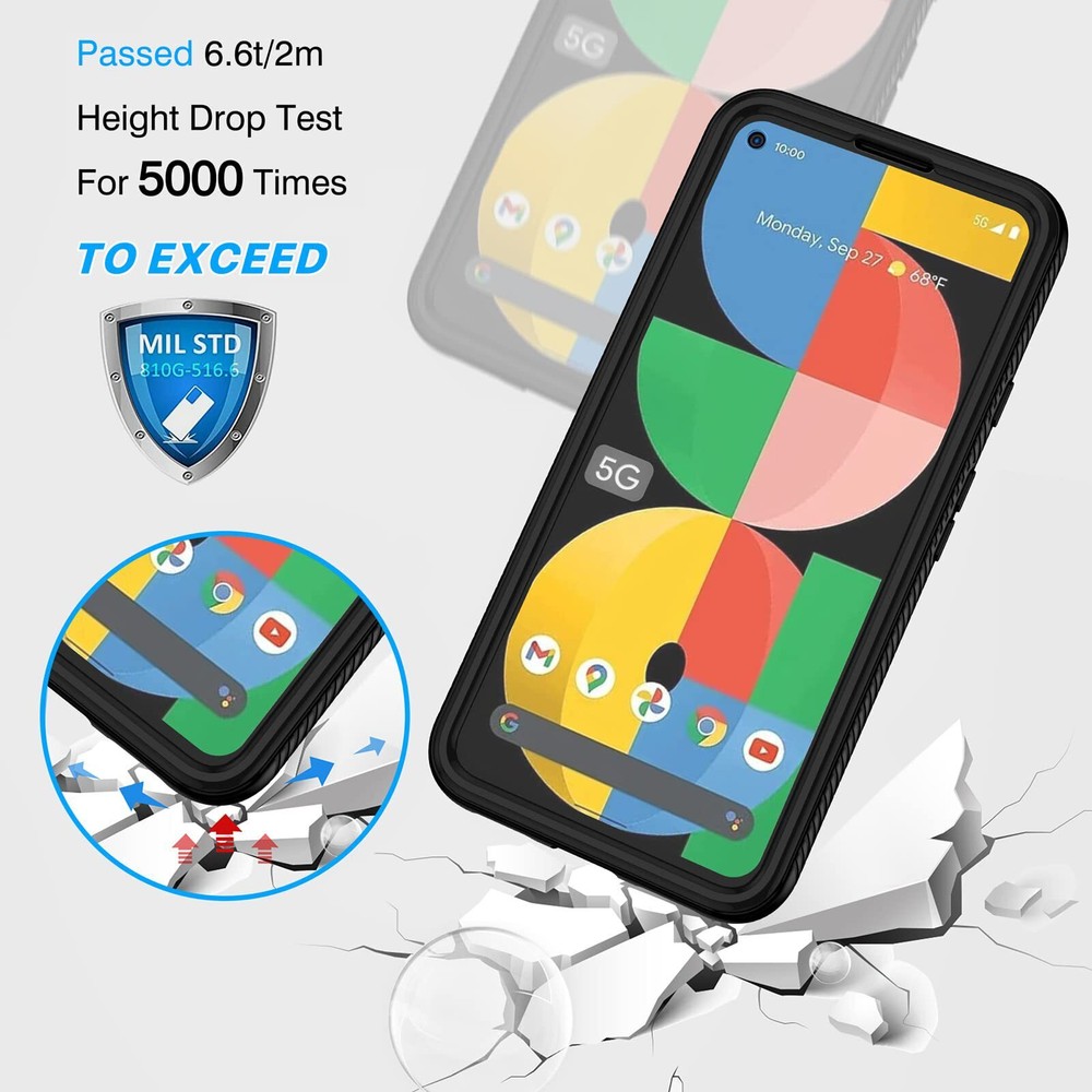 New Google Pixel 5a 5G Case Shockproof Cover with Screen Protector Black