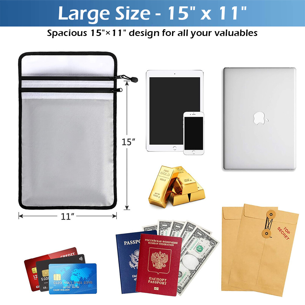 Large Fireproof Money Bag Fire Proof Document Pouch Waterproof Safe Cash Folder