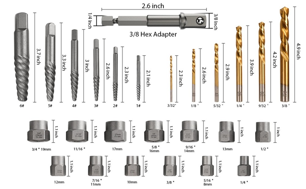 26pc Screws Bolt Extractor Set W/Reverse Drill Bit Kit Lug Nut Extraction EZ Out