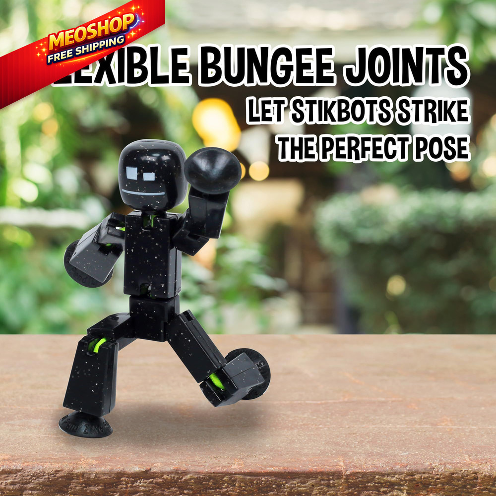 Zing StikBot Single Pack - Includes 1 3 inches tall, Solid Black Sparkle