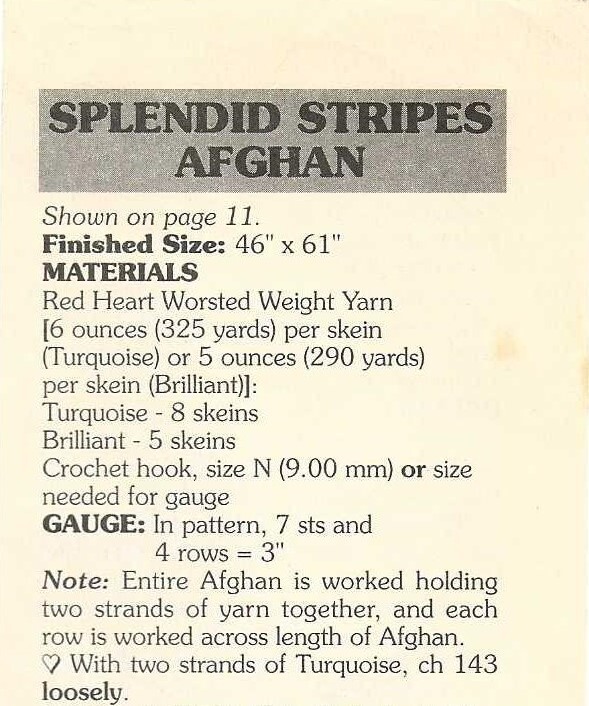 Splendid Stripes Afghan; (#544) vintage crochet pattern
