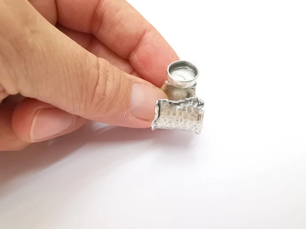 Hammered Ring Setting Resin Ring Blank Cabochon Mounting Adjustable Dried Flower