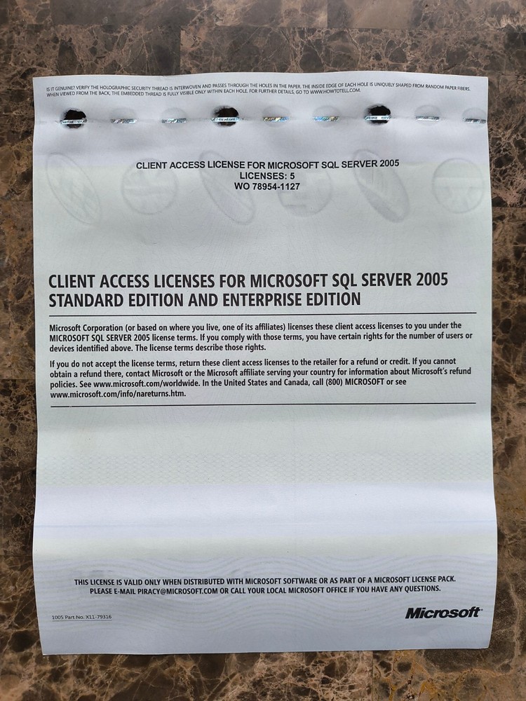 Microsoft SQL Server 2005 Standard RETAIL Box 5 CAL