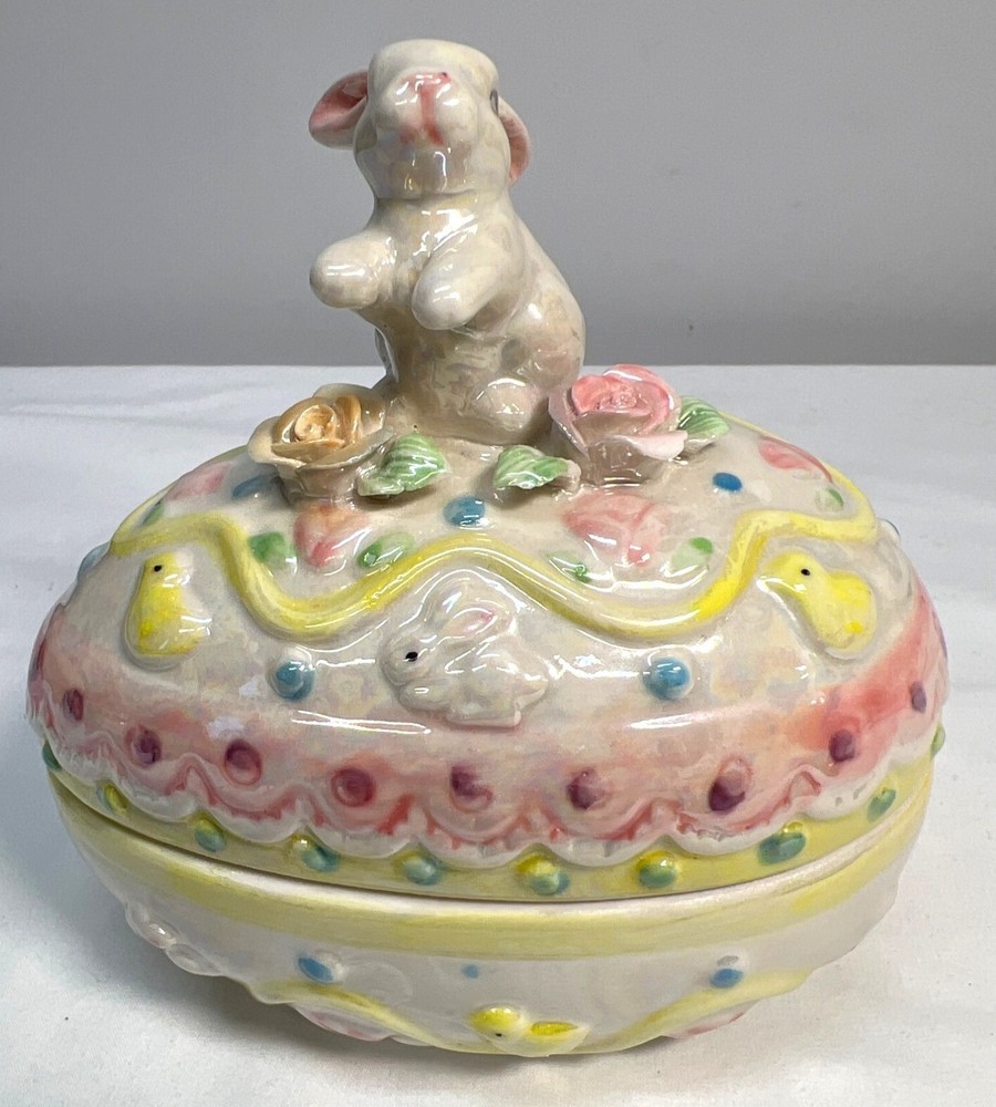 Easter Bunny Ceramic Decorative Egg Shaped Box With Lid