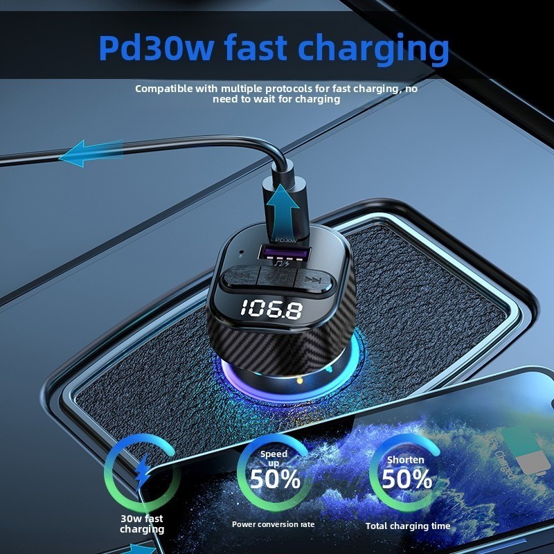 Hands-Free Bluetooth FM Transmitter MP3 Player PD Fast Car Charger
