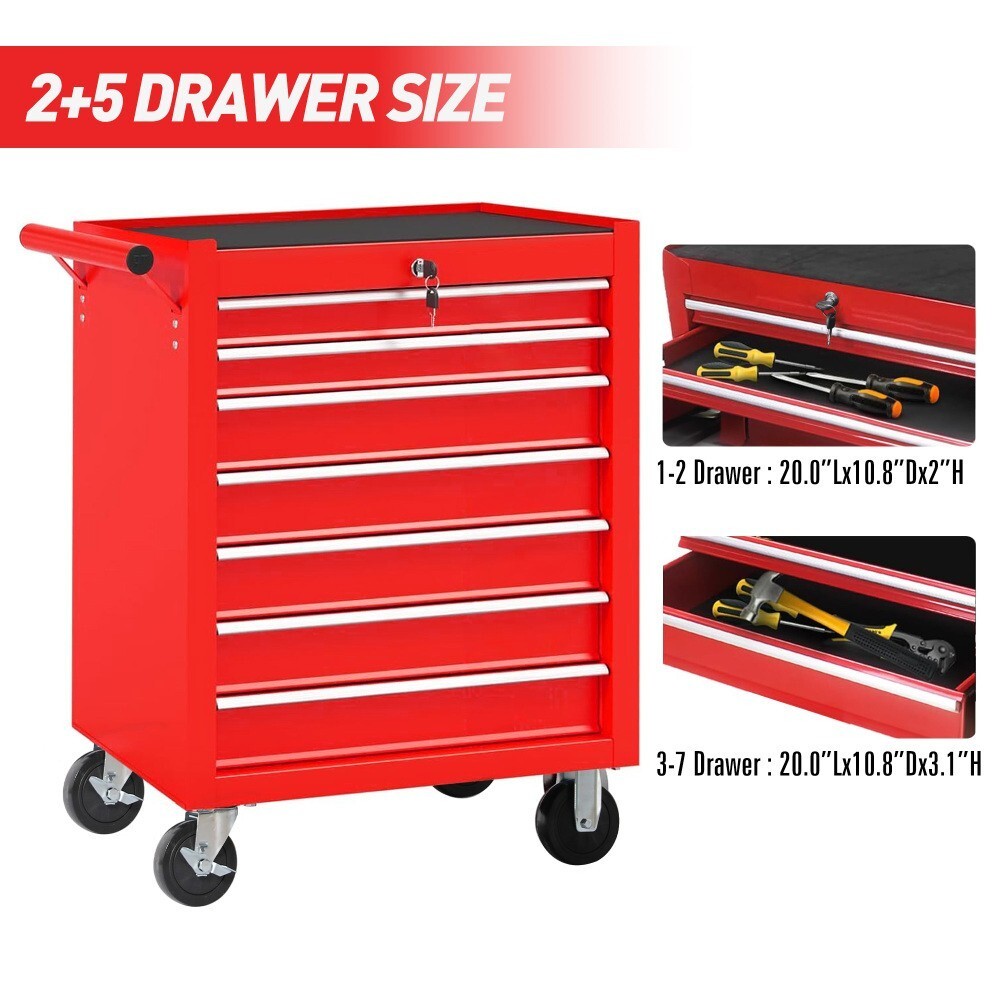 Rolling Tool Chest 7 Drawers Tool Box Lockable Tool Storage Cabinet for Garage