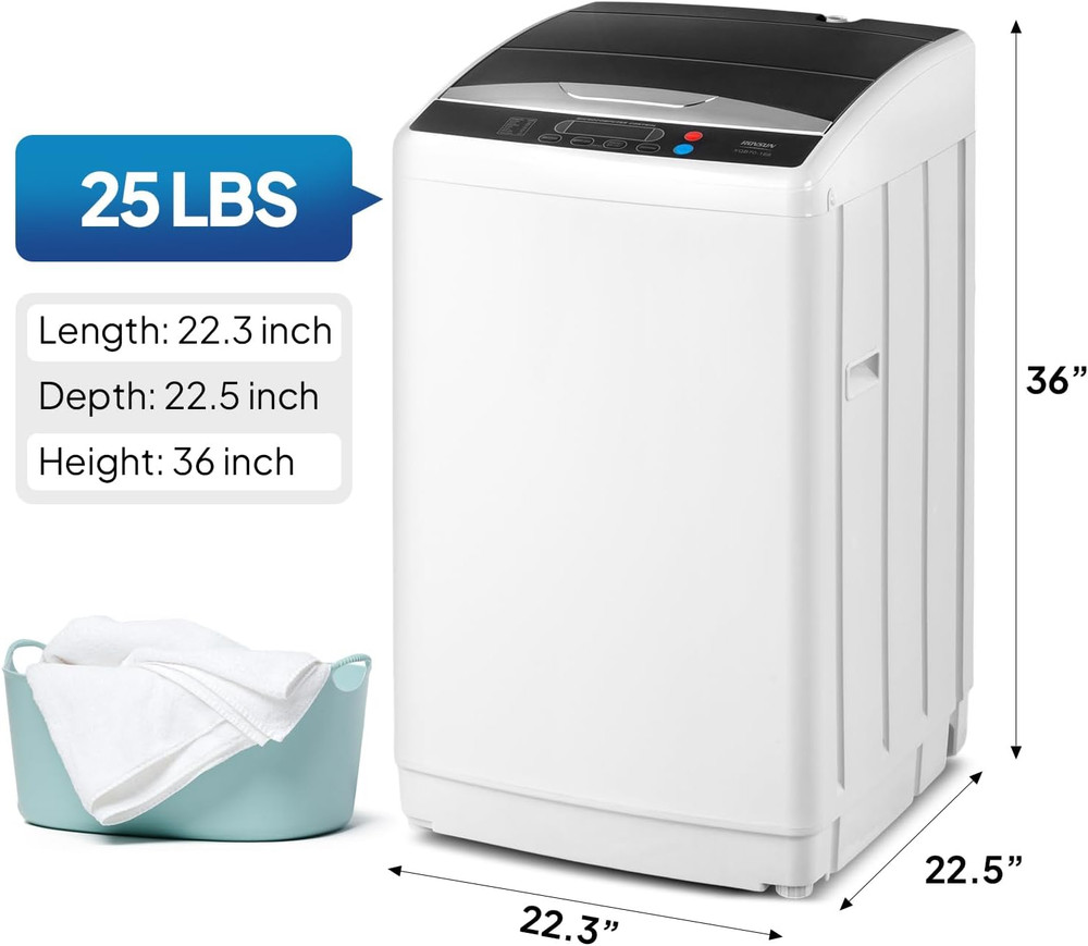 25LBS Portable Washing Machine, Full-Automatic Electric Laundry Machine with Sta