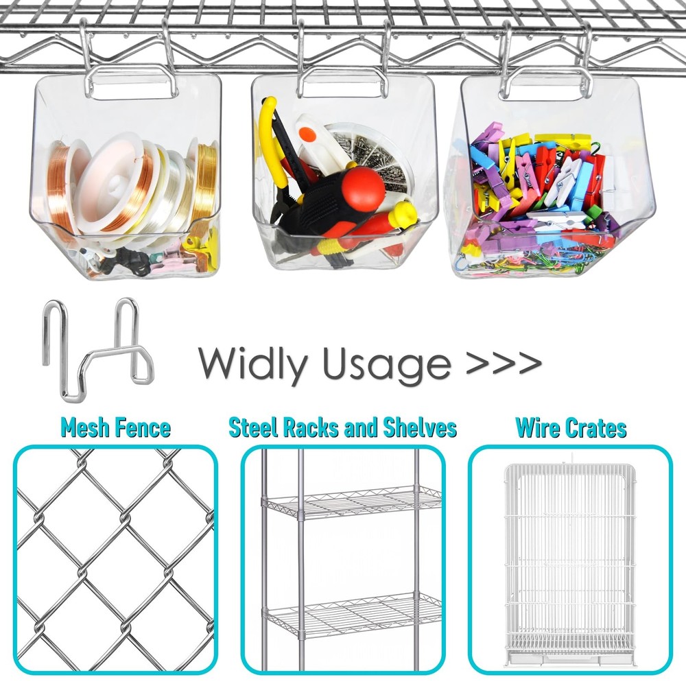 Large Grid Wall Bins - 6Pack Clear Gridwall Accessories Hanging Cups with Bac...