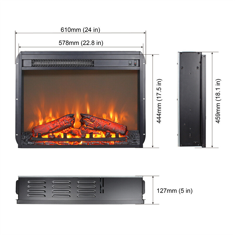 23in Electric Fireplace Insert Heater w/Log Set &Realistic Flame without Control