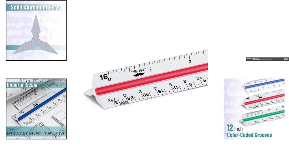 Professional 12 Inch Triangular Scale Ruler - Perfect for Blueprints & Drafting