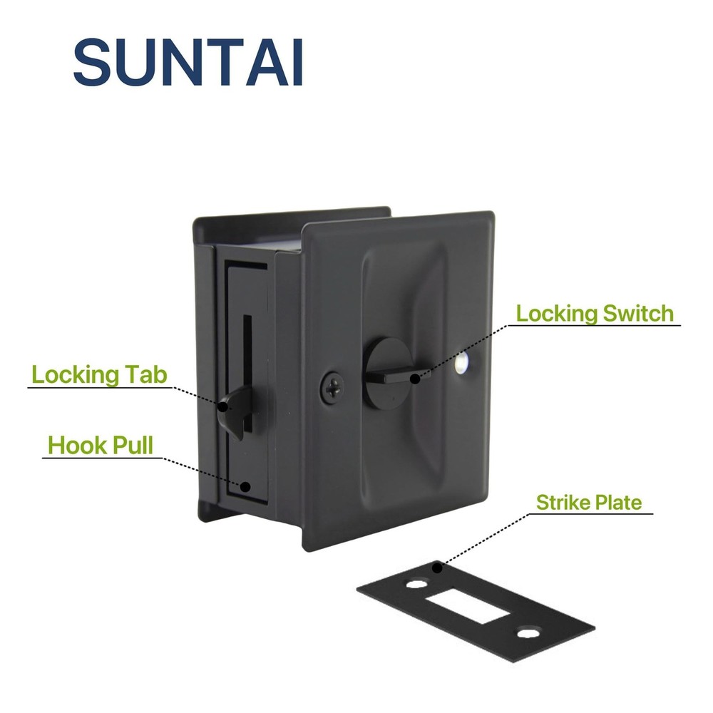 Privacy Sliding Door Lock with Pull, Solid Brass Pocket Door Privacy Lock, 2-...