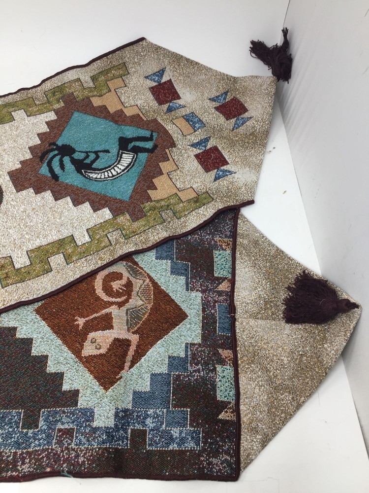 Long Patterned Southwestern Tapestry Table Runner with Tassels