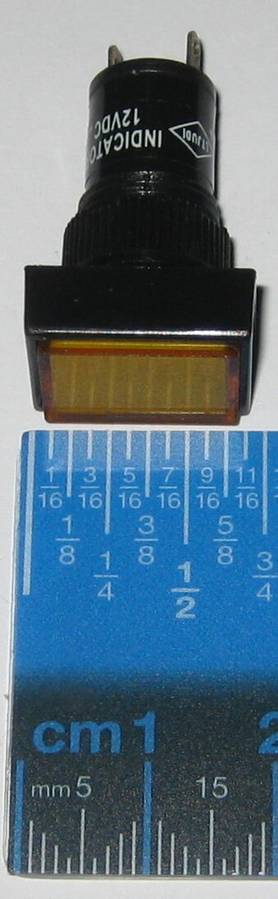 Panel Mount Rectangle LED Indicator - Amber - Plastic Case - 12 VDC - 12mm Mount