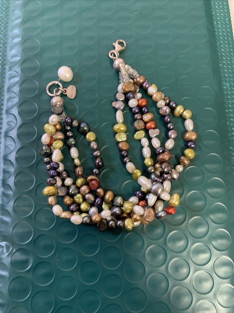 Bracelet Seed Bead Multi Color Silver Tone