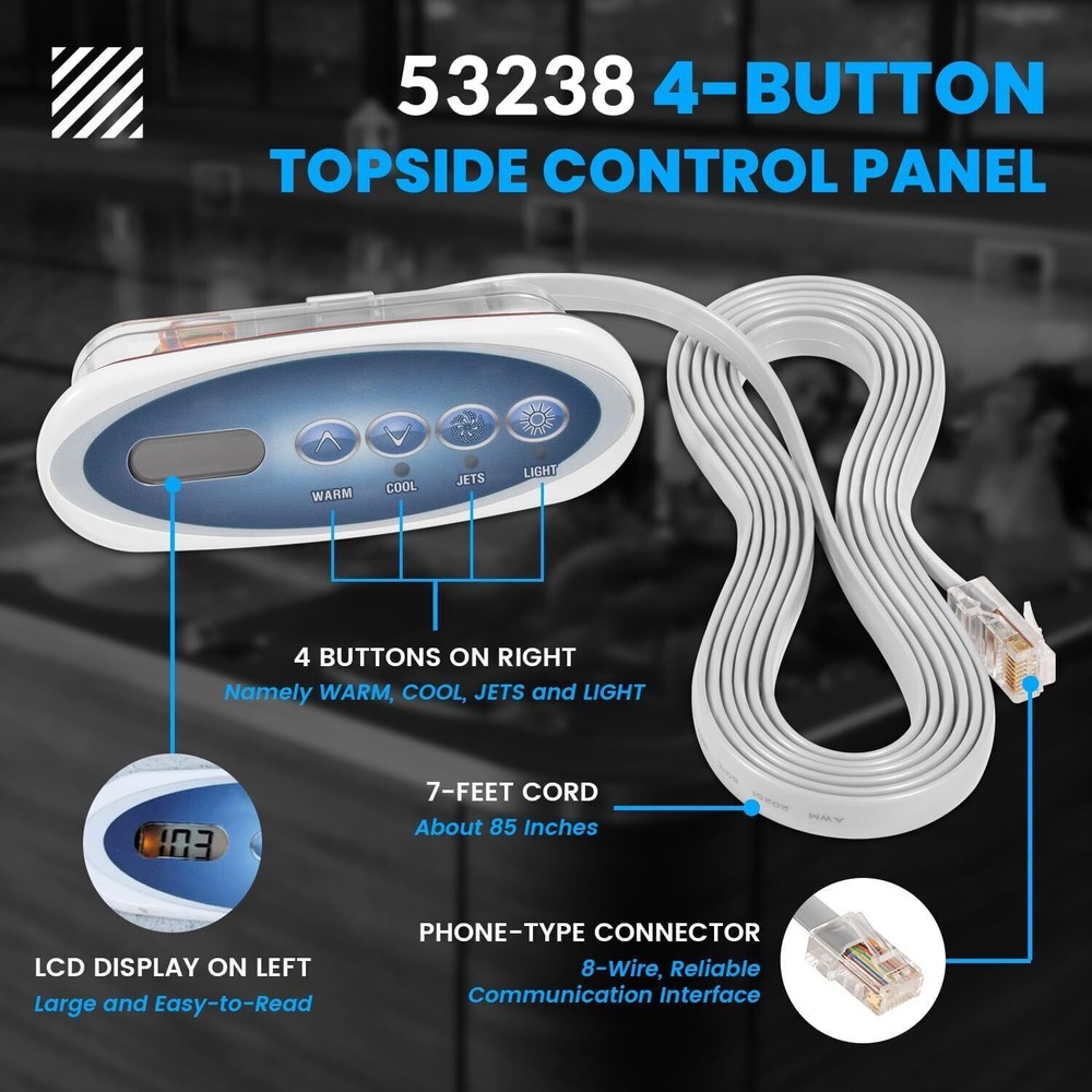Replace Balboa 53238 Topside Control Panel 4-Button for Mini Oval Heat Jacket 7'
