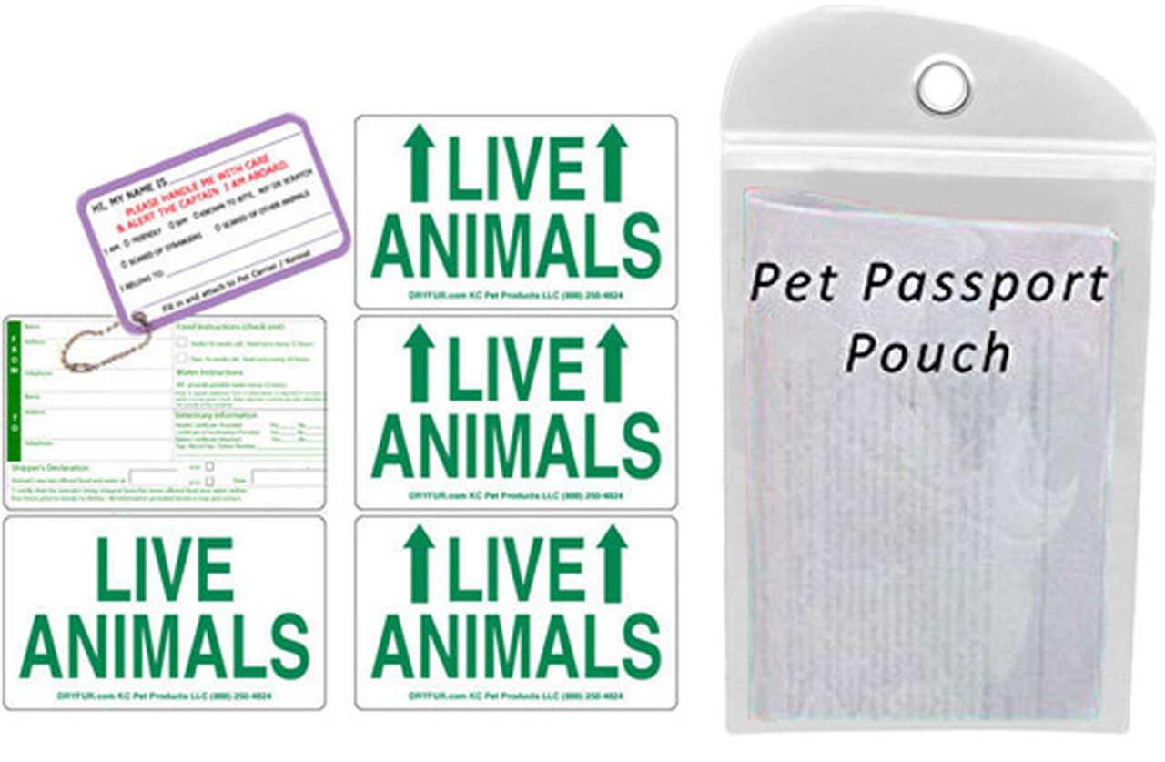 Live Animal Sticker Label Set of 5 w/ Pet Passport Pouch WHITE