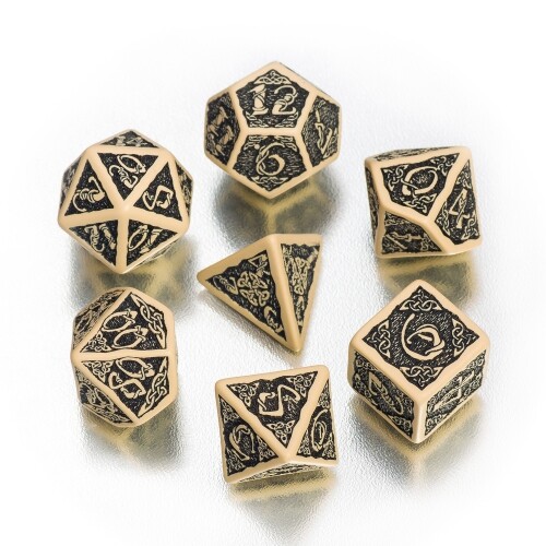 Celtique 3D Révisée Ensemble de Dés - 7 Pièce - Beige et Noir