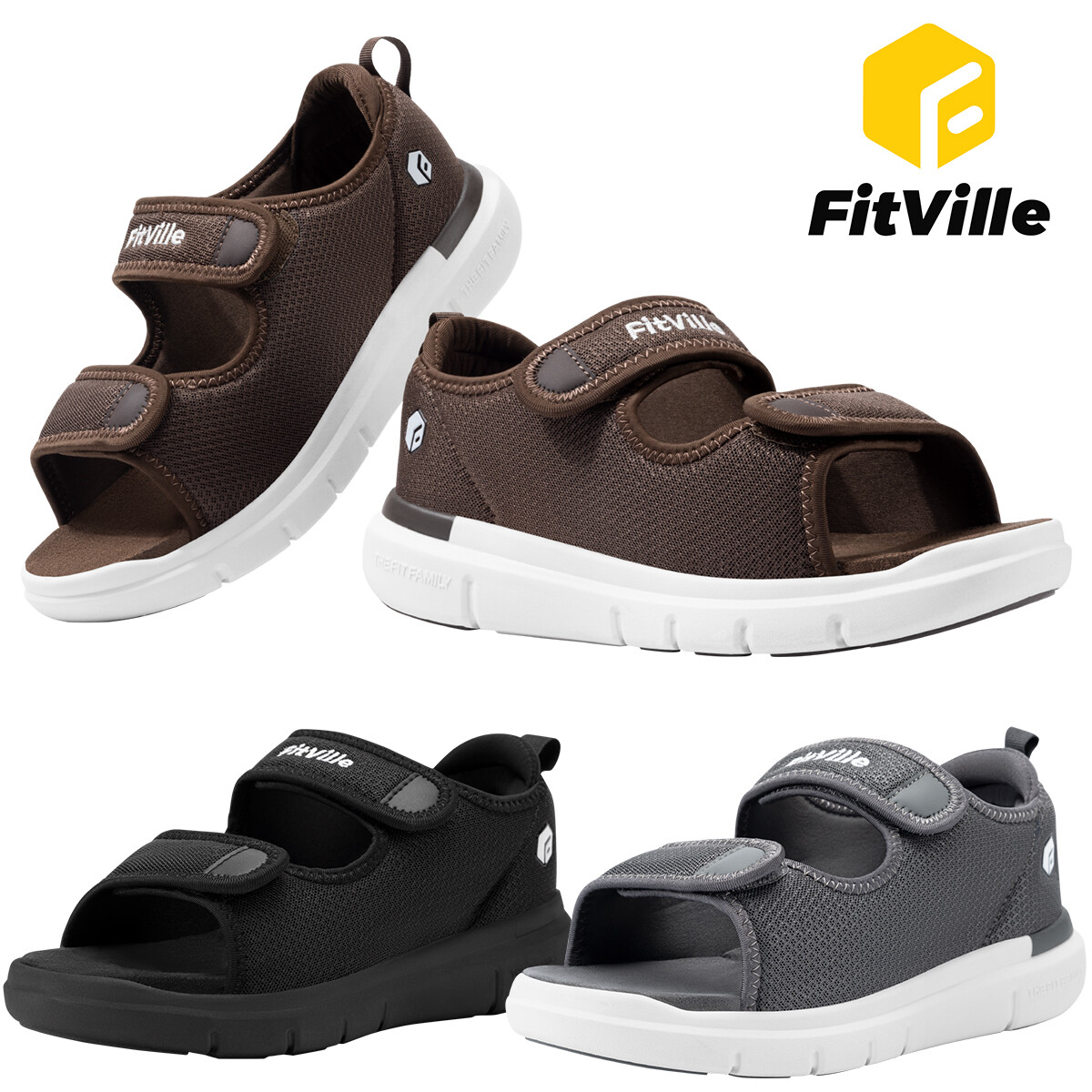 FitVille Mens Diabetic Sandals Casual Comfort Outdoor Sport Adjustable Shoes