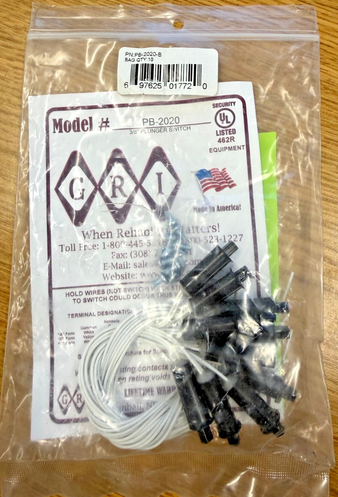 GRI PB-2020-B 3/8" Plunger Switch 10PK