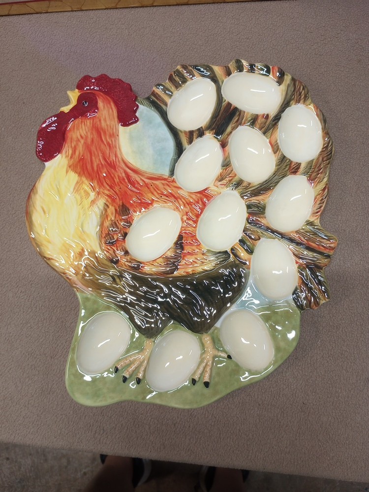 Rooster Deviled Egg Platter Ceramic Susan Wignet Country Sunrise Collection
