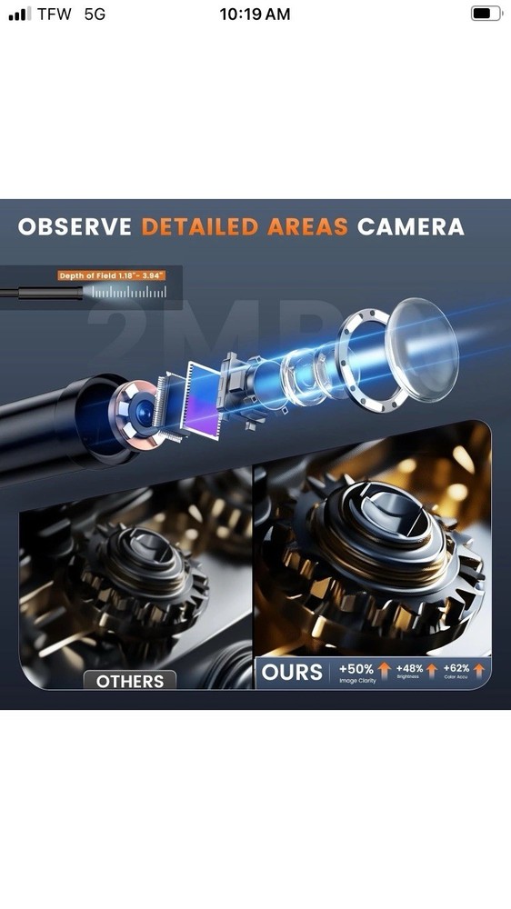 Professional 50FT Snake Borescope Camera - Waterproof with Built-in Lights
