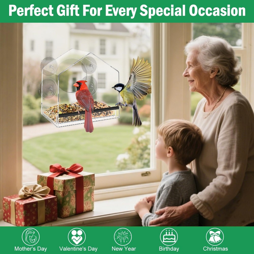 Window Bird Feeder with 4 Extra Strong 2.36'' Suction Cups - 4.4'' Extra Deep...