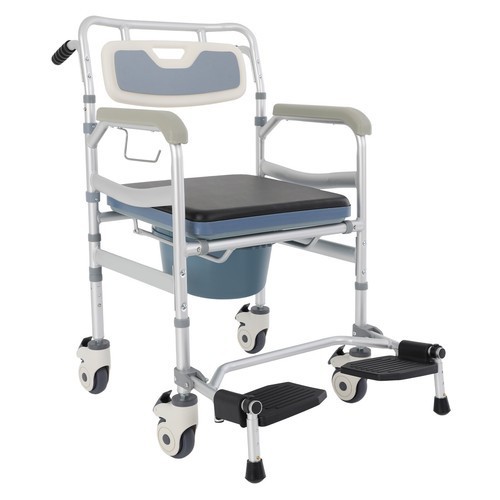 Bedside Commode Chair, Rolling Shower Wheelchair, Foldable Height Adjustable Toi