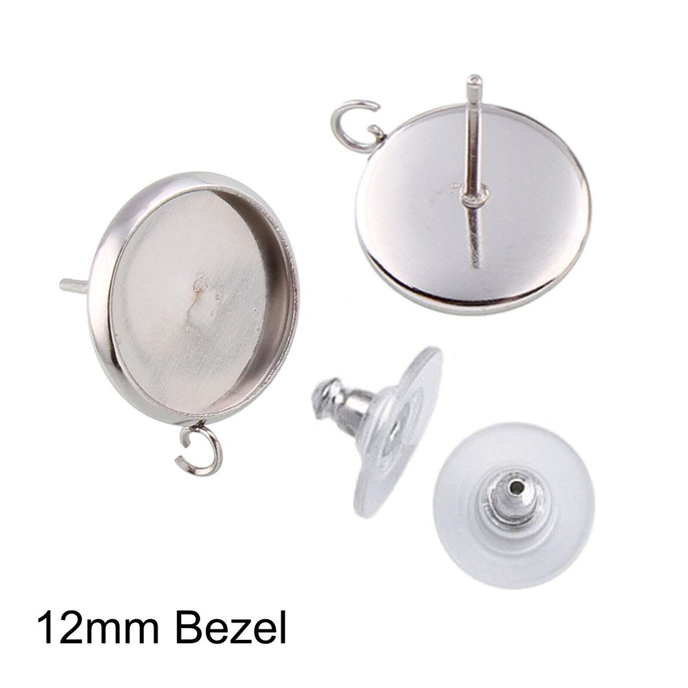 Earstuds: 50 x 12mm Bezel & Loop STST Studs - Comfort Clutch