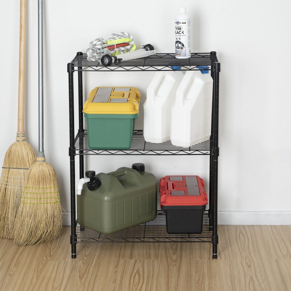 Multipurpose 3-Tier Wire Shelving Rack Black 750 lbs Capacity