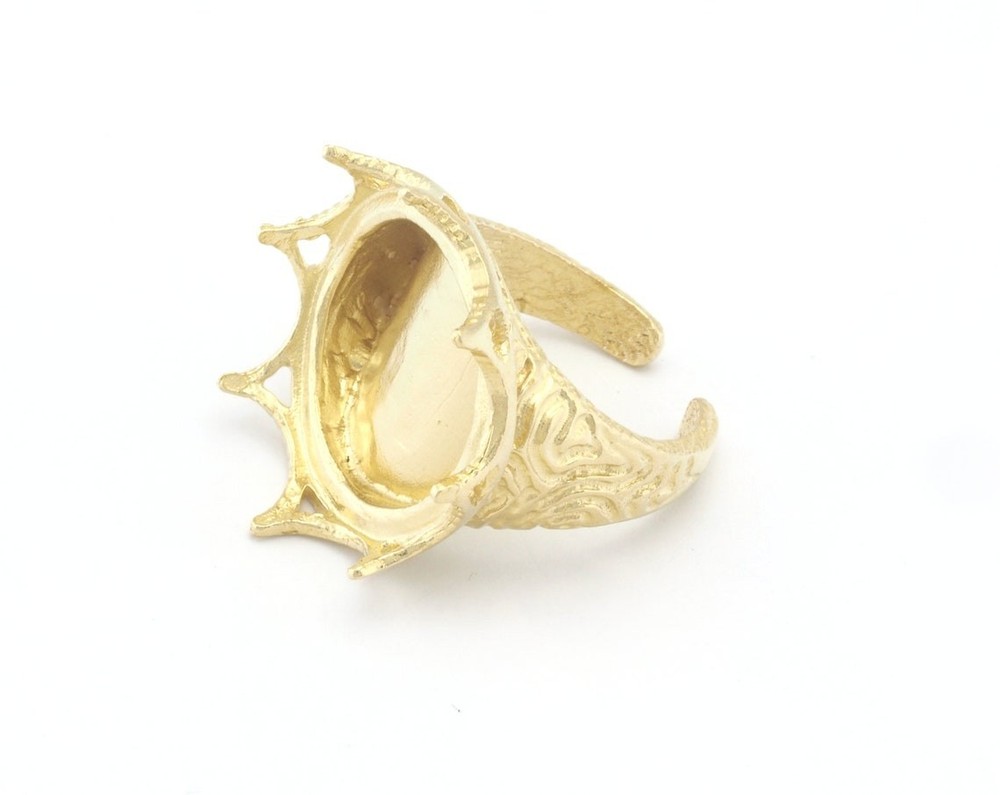 Crown Ring, Adjustable Bezel Setting,Raw Brass, Silver,Gold (20mm, 6US-8US) 4774