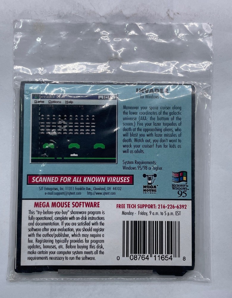 Lot of 3 Mega Mouse Software Microsoft 95 Invader, Dwarf Digger, Mega Mad Bomber