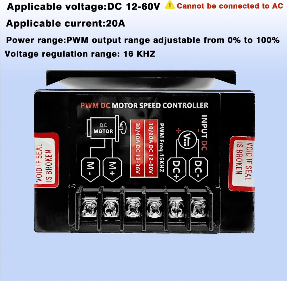 DC12V - 60V/20A Motor Speed Controller, with Forward and Reverse Switch,Suitable