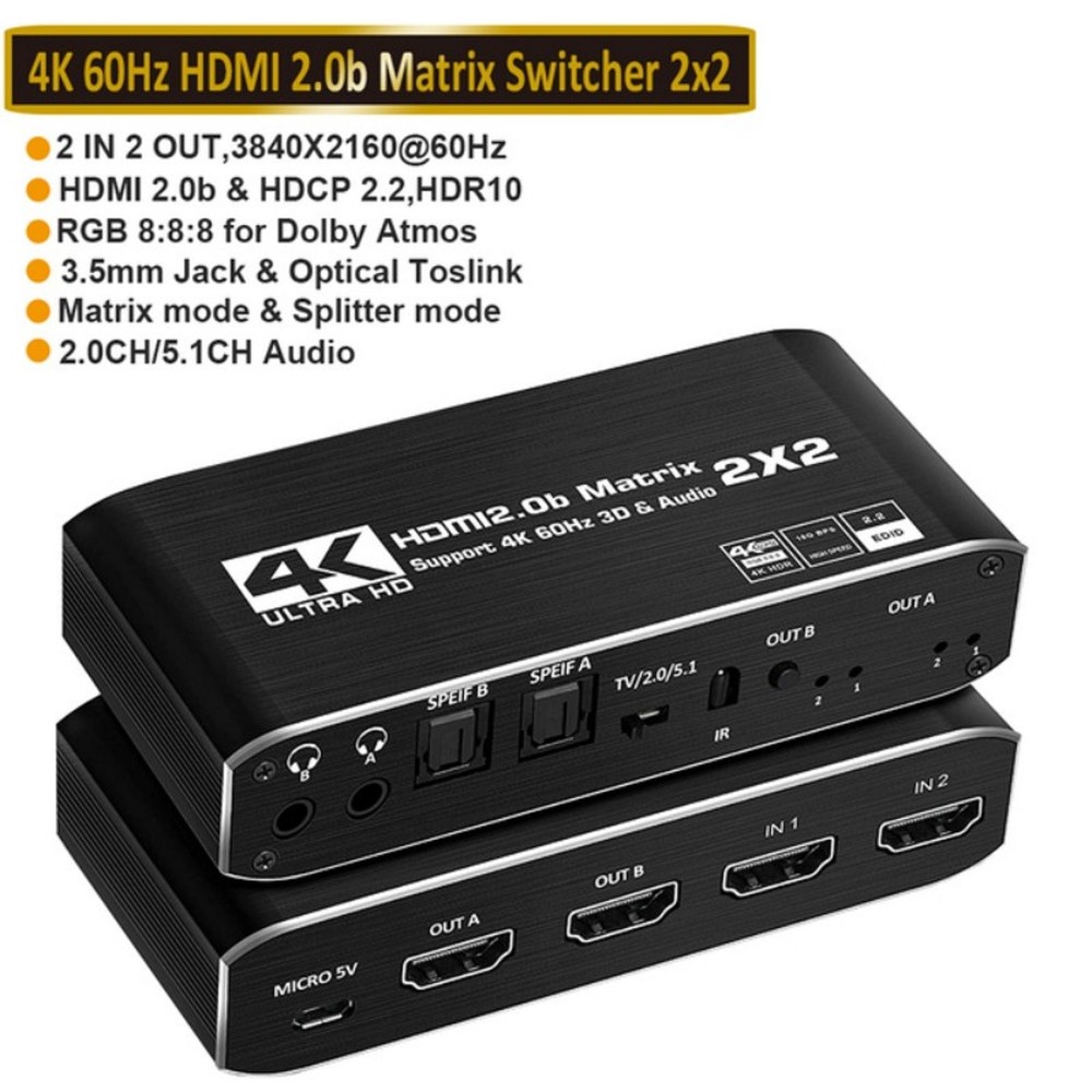 2 in 2 out 4K HDMI Matrix Switch 2x2 Full HD 1080P Video Processor Adapter B