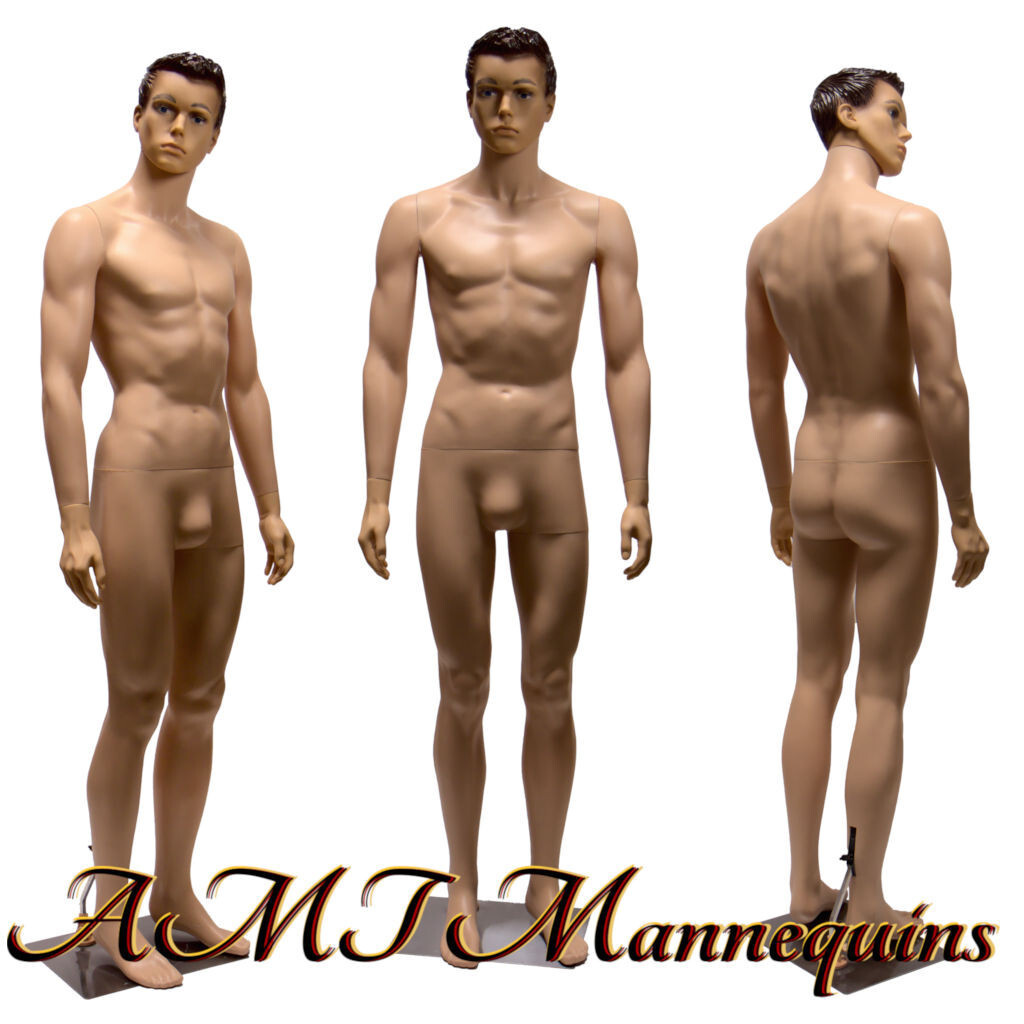 Full body male skin tone realistic looking mannequin mankin + metal stand #08-1F