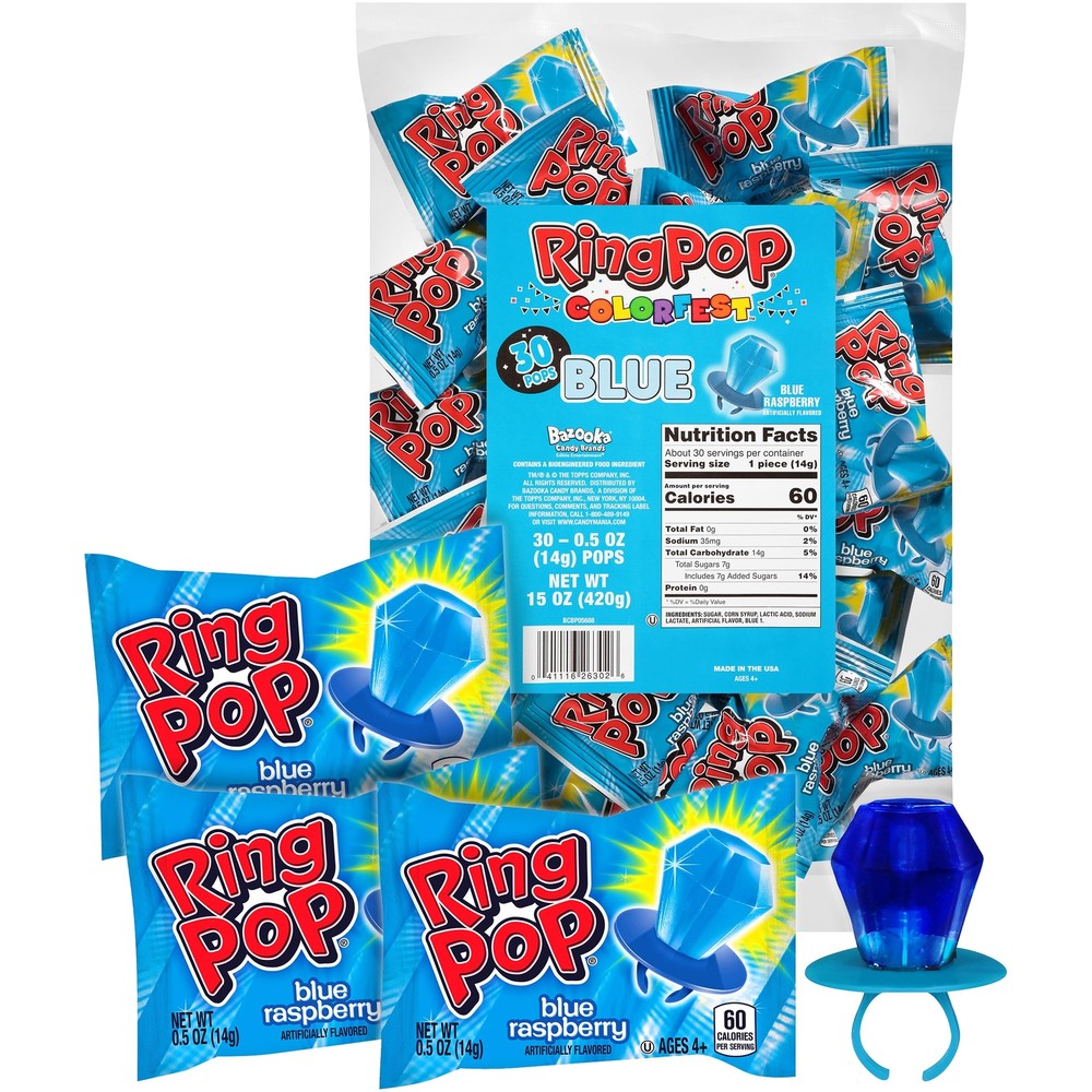 Ring Pop Individually Wrapped Blue Raspberry 30 Ct Lollipop Easter Pack